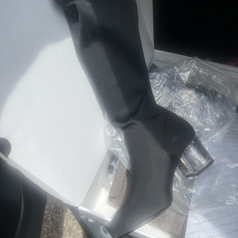 Aldo Black Stretch Sock Boot with Clear Block Heel